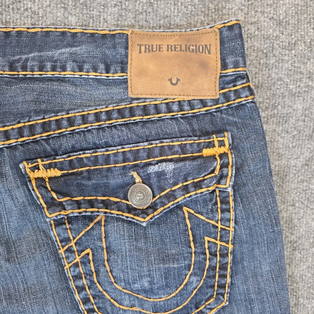 True Religion Geno Jeans Men 42W X 33L Blue Slim Fit Distressed Flap Pocket